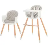 Kinderkraft SIENNA Kinderhochstuhl 2-in-1 Verstellbarer Hochstuhl für Babys und Kinder bis 20 kg, abnehmbares Tablett, rutschfest, leicht - Grau