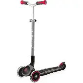 Globber MASTER LIGHTS – Tretroller Kinder, 125/80 mm, ABEC 5, 3-rädrig, höhenverstellbar, LED-Leuchtrollen, schwarz-rot