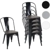 Mendler 6er-Set Stuhl HWC-A73 inkl. Holz-Sitzfläche, Bistrostuhl Stapelstuhl, Metall Industriedesign stapelb