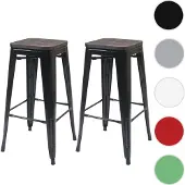 Mendler 2er-Set Barhocker HWC-A73 inkl. Holz-Sitzfläche, Barstuhl Tresenhocker, Metall Industriedesign stapelbar schwarz