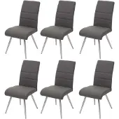 Mendler 6er-Set Esszimmerstuhl HWC-G55, Küchenstuhl Stuhl, Stoff/Textil Edelstahl gebürstet grau-braun
