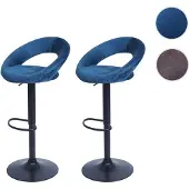 Mendler 2er-Set Barhocker HWC-F46, Barstuhl Tresenhocker Bistrohocker, Gestell schwarz Samt, petrol-blau