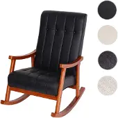 Mendler Schaukelstuhl HWC-K10, Schaukelsessel Schwingstuhl Relaxsessel Kunstleder schwarz, Gestell Walnuss-Optik