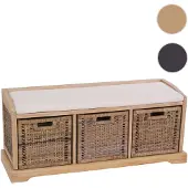 Mendler Sitzbank Bienne, Aufbewahrungsbox, 3 Körbe, Kubu-Rattan-Geflecht, 112x46x37cm ~ hell