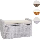 Mendler Aufbewahrungstruhe M92, Truhe Sitzbank Garderobenbank, Kissen Kubu Rattan 88cm ~ weiß