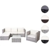 Mendler Poly-Rattan-Garnitur Brescia, Gartengarnitur Sitzgruppe Sofa Lounge-Set grau, Kissen creme