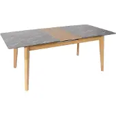 Mendler Esszimmertisch HWC-M57, Esstisch, Massiv-Holz Laminat Melamin 160-200x90cm, ausziehbar Marmor/Stein-Optik, helle Beine