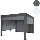 Mendler Pergola HWC-L46 mit Seitenwand, Gartenpavillon Lamellen-Pavillon Rollo, 11cm-Alu-Gestell, sturmfest 3x3m anthrazit