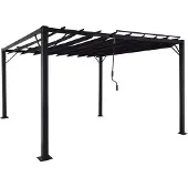 Mendler Pergola HWC-L40, Garten Lamellen-Pavillon Terrassenüberdachung, 8cm-Alu-Gestell Stoff/Textil, 3x3m anthrazit