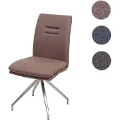 Mendler Esszimmerstuhl HWC-H70, Küchenstuhl Lehnstuhl Stuhl, Stoff/Textil Edelstahl gebürstet braun