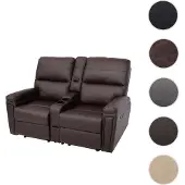 Mendler 2er Kinosessel HWC-K17, Relaxsessel Fernsehsessel Sofa, Nosagfederung Getränkehalter Fach Kunstleder braun