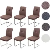Mendler 6er-Set Esszimmerstuhl HWC-H70, Küchenstuhl Freischwinger Stuhl, Stoff/Textil Edelstahl gebürstet braun