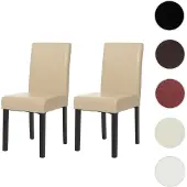 Mendler 2er-Set Esszimmerstuhl Stuhl Küchenstuhl Littau Kunstleder, creme, dunkle Beine