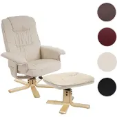 Mendler Relaxsessel M56, Fernsehsessel TV-Sessel mit Hocker Ottomane, Kunstleder Eukalyptus Holz - creme
