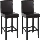 Mendler 2er-Set Barhocker Vicenza, Barstuhl Tresenhocker, Holz+LEDER braun, dunkle Beine