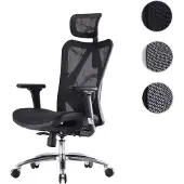Sihoo Bürostuhl Schreibtischstuhl, ergonomisch, verstellbare Armlehne, 150kg belastbar Bezug schwarz, Gestell schwarz