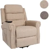 Mendler Fernsehsessel HWC-K63, Relaxsessel Sessel, Liegefunktion Aufstehhilfe Massage Heizfunktion, Stoff/Textil beige-braun
