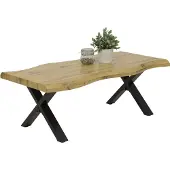 Hela Couchtisch Gerd mit Baumkantenoptik-Nachbildung Wildeiche- Metall X-Gestell-großer Ablage-110x60cm
