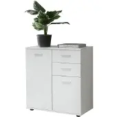Wohnling Kommode mit Türen & Schubladen 71x78x35,5cm Schrank Holz Weiß Flurschrank hell modern Mehrzweckschrank klein Anrichte Sideboard matt