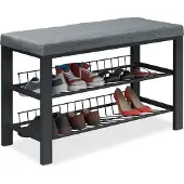 Relaxdays Schuhbank mit Polster Schwarz,Grau