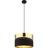 Globo Lighting Hängeleuchte Metall schwarz matt, Textil schwarz, Kunststoff goldfarben, Kabel PVC schwarz, Höhe kürzbar, ø: 350mm, H: 1200mm, exkl. 1x E27 60W 230V