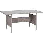 Beliani Gartentisch mit Glasplatte Grau aus Polyrattan 145 x 80 cm Rechteckig Outdoor Außenbereich Terrasse Tisch Esstisch für Garten