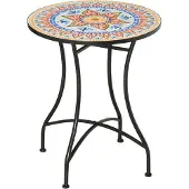 Outsunny Gartentisch Mosaiktisch rund Bistrotisch Beistelltisch Rot Ø60 cm