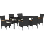 vidaXL Garten Essgruppe mit Kissen 7 pcs Schwarz Poly-Rattan