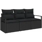vidaXL Gartensofa-set 3 Stk. Schwarz Poly-Rattan