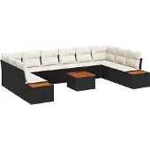 vidaXL Gartensofa-set 10 stk. 10-Sitzanzahl Schwarz und Creme