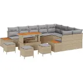 vidaXL Gartensofa-set 13 stk. 12-Sitzanzahl Beige Poly Rattan