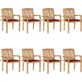 Sonstiges Möbel Stapelbare Gartenstühle mit Kissen 8 Stk. Massivholz Teak 2023