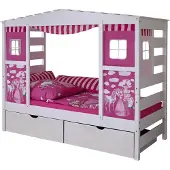 Ticaa kindermobel Hausbett mit Bettkasten "Horse Rosa" Kiefer Weiß Ticaa Weiß