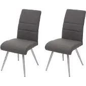 Mendler 2er-Set Esszimmerstuhl MCW-G55, Küchenstuhl Stuhl, Stoff/Textil Edelstahl gebürstet grau-braun