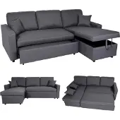 Mendler Ecksofa mit Bettkasten HWC-L17, Couch Sofa L-Form, Liegefläche Nosagfederung 228cm dunkelgrau