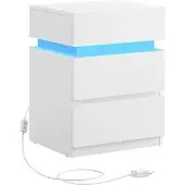 Vasagle Nachttisch weiß mit LED-Beleuchtung 40/33,5/55 cm, 55x33.5 cm