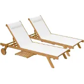 Oviala Business 2er-Set Sonnenliegen mit Kissen und Ablage aus weißem Holz