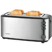 Severin Automatik-Langschlitztoaster, 1400 W, doppelwandiges Edelstahlgehäuse, Brotscheibenzentrierung, integrierter Brötchenaufsatz, schwarz/silber