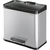 Hailo Öko duo Plus L Tret-Mülltrenner - freistehender 17+9 Liter Doppelmülleimer aus Stahlblech - Mülltrennsystem mit soft close Deckel - 2-fach Abfalltrenner für die Küche - Silber
