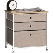 CALICOSY - Kommode mit 3 Schubladen aus hellem Vliesstoff - L48 cm