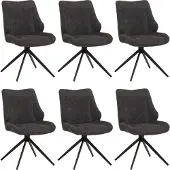 Mendler 6er-Set Esszimmerstuhl MCW-O48, Küchenstuhl, drehbar Auto-Return, Stoff/Textil Chenille (320g/m²) grau
