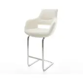 DELIFE Barstuhl Yago-Flex Bouclé Weiß Freischwinger flach Edelstahl Taschenfederkern