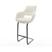 DELIFE Barstuhl Yago-Flex Bouclé Weiß Freischwinger flach Metall Schwarz Taschenfederkern