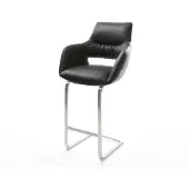 DELIFE Barstuhl Yago-Flex Echt-Leder Schwarz Freischwinger flach Edelstahl Taschenfederkern