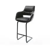 DELIFE Barstuhl Yago-Flex Echt-Leder Schwarz Freischwinger flach Metall Schwarz Taschenfederkern
