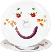 MamboCat 2er Set Smiley Pizzateller Ø30,5cm Servier-Platte Gemüse-Gesicht Porzellan