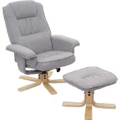 Mendler Relaxsessel M56, Fernsehsessel TV-Sessel mit Hocker, Stoff/Textil, - hellgrau