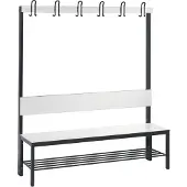 C+P Garderobenbank Basic Plus, 1-seitig, Rückenlehne, mit Schuhrost, Fußgestell schwarzgrau RAL 7021, B 1500 mm, Dekor weiß