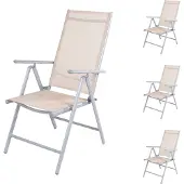 Mojawo 4er Set Garten Klappstuhl Aluminium - Textilen Silbergrau/Beige