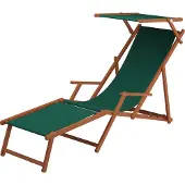 Erst-Holz Liegestuhl Sonnenliege grün Fußablage Sonnendach Gartenliege Holz Deckchair Gartenmöbel 10-304FS
